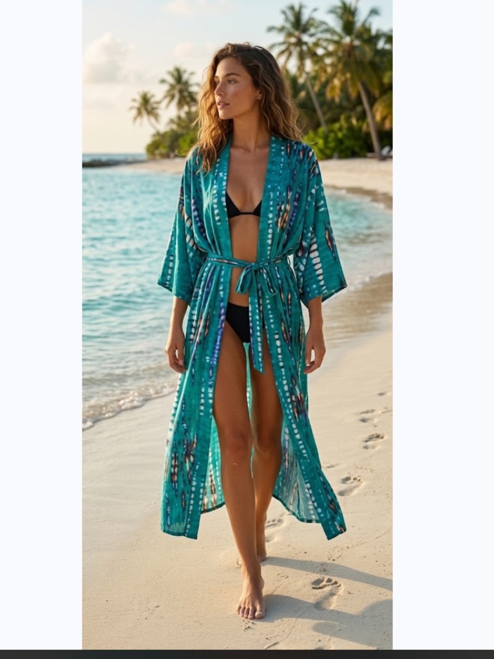 Green Bali Kimono or Swim Coverup with self Tie